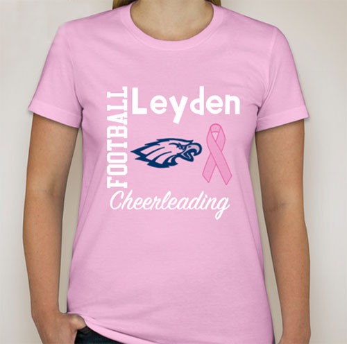 They Leyden varsity football and cheer leading team are selling t-shirts to support breast cancer.