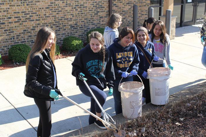 Sophomores participating at the Schiller Park Beautification.