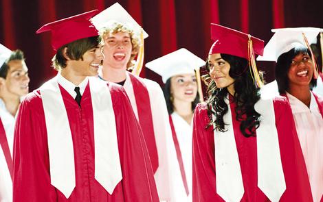 Photo shows Zac Efron as Troy and Vanessa Hudgens as Gabriella (front centre) in the film High School Musical 3: Senior Year.